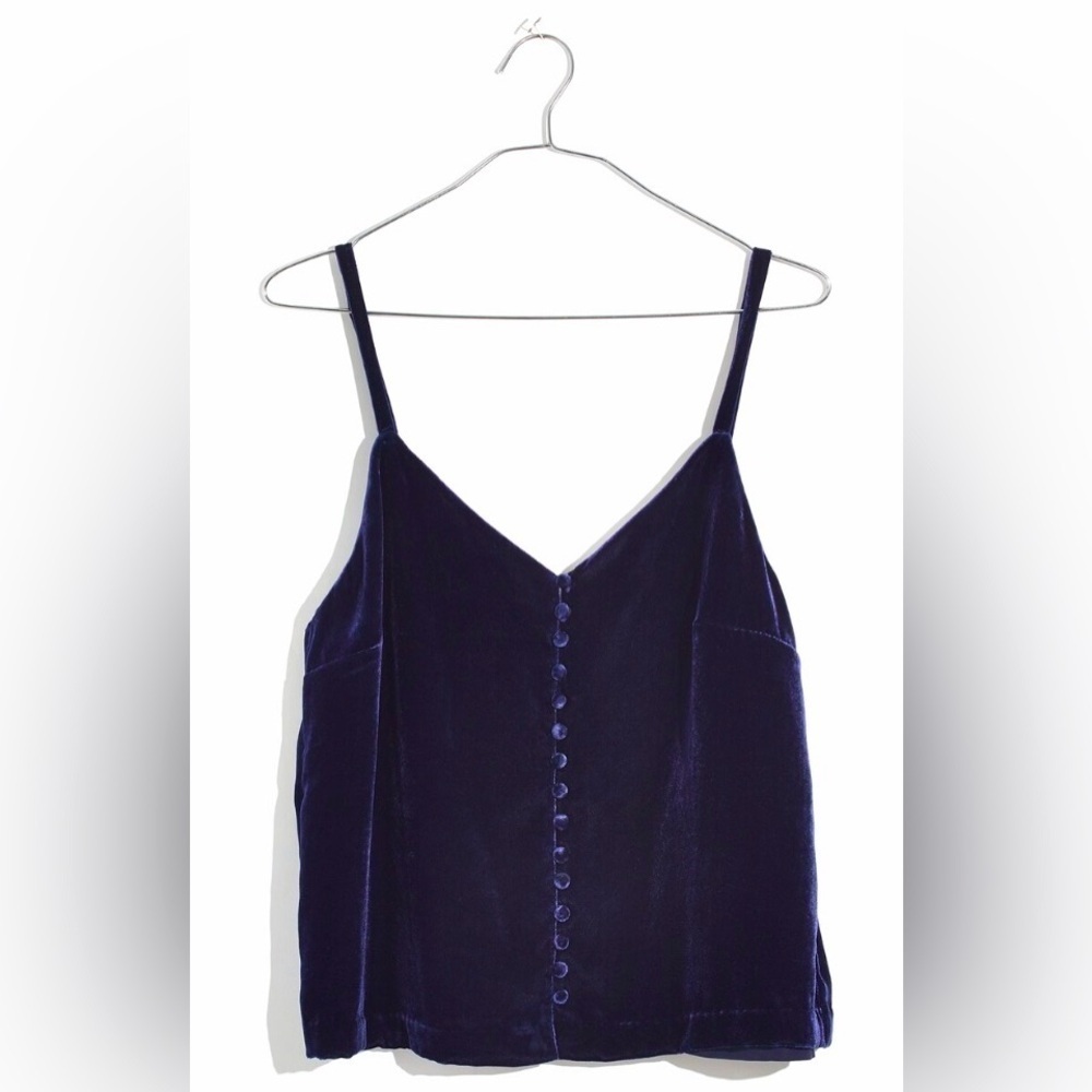 Madewell Blue Velvet Button Front Cami Top Size 2 - Picture 3 of 9